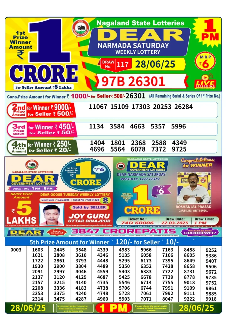 Dear Stork 1 PM Lottery Result