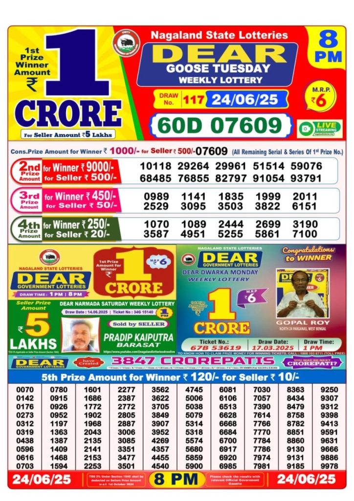 Dear Stork 8PM Lottery Result – 24 June 2025 (Nagaland State)