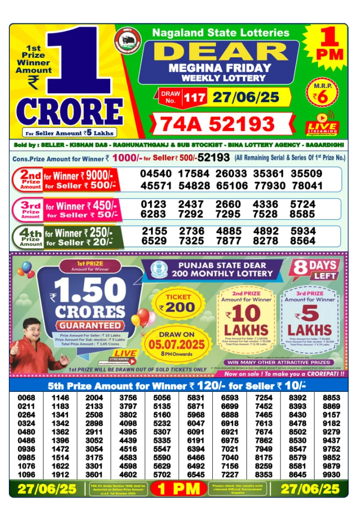 Dear Stork 1 PM Lottery Result