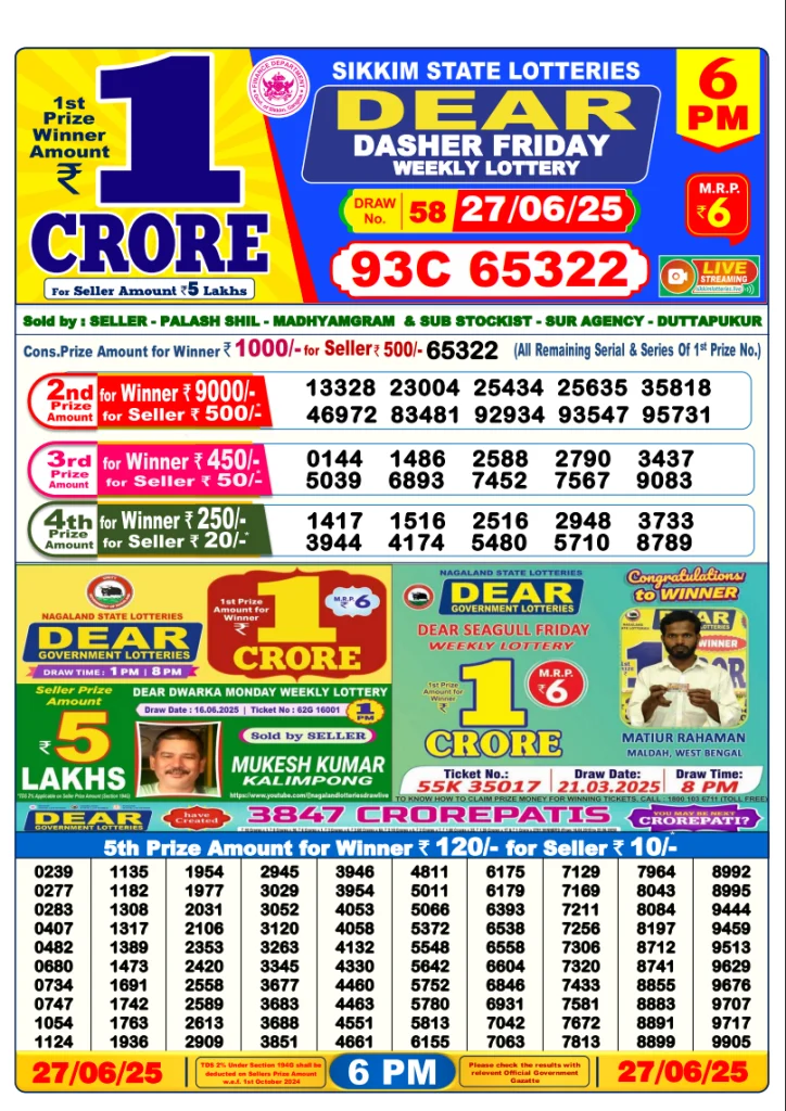 Dear Stork 6 PM Lottery Result