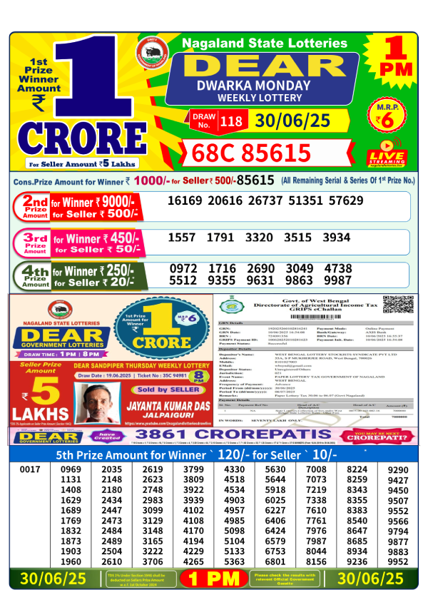 Dear Morning Lottery Results