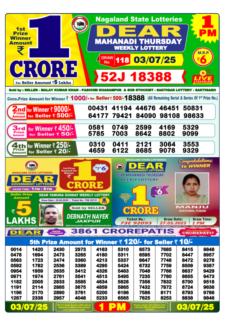 Dear Morning Lottery Results