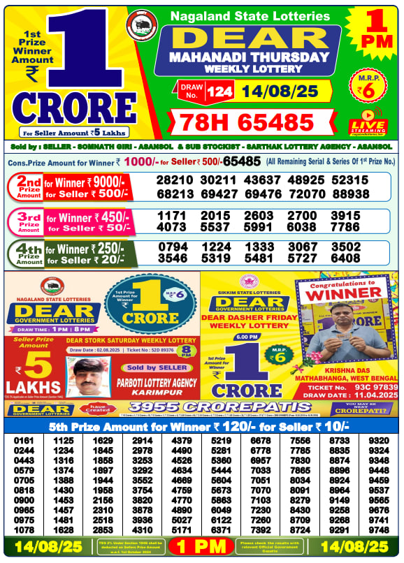 Dear Lottery 1 PM Result